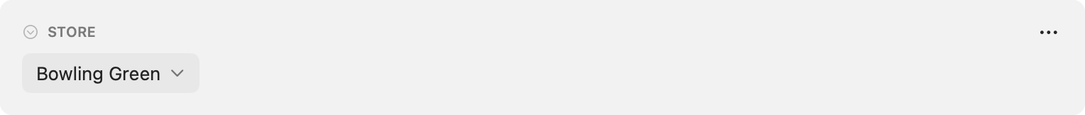 The Select dropdown popover with configured options, a checkmark on the selected one, and the search bar at the top