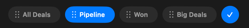 Preset tabs in reorder mode, each showing its drag handle, with the checkmark button at the end