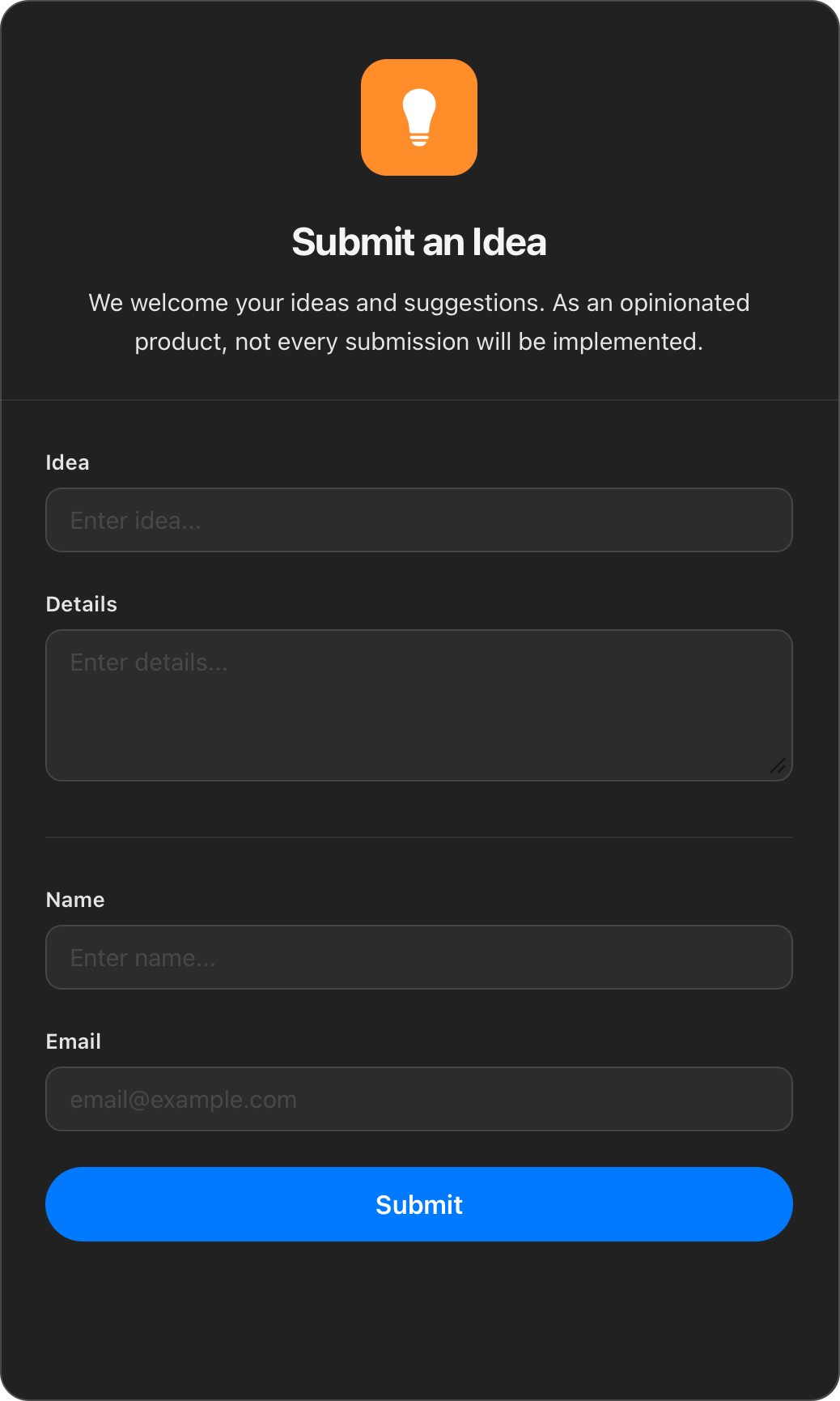 The web form as it appears in a browser to respondents