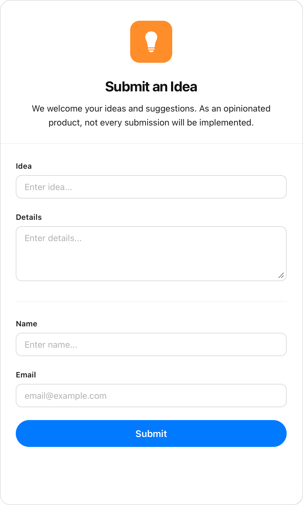 The web form as it appears in a browser to respondents